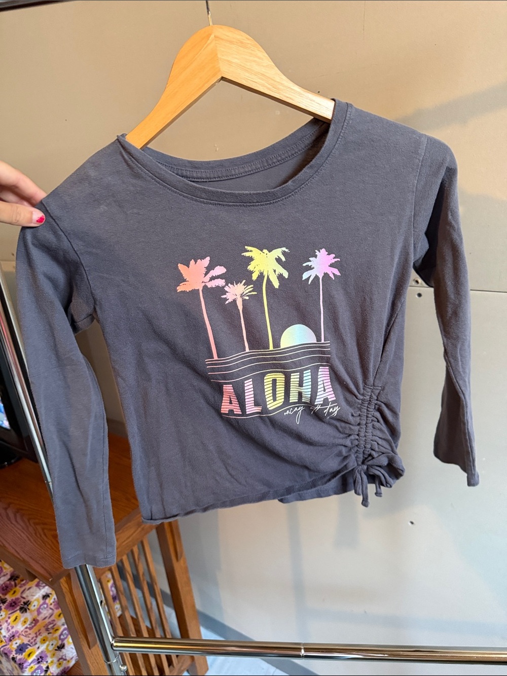 SO Charcoal Long-Sleeve Tee with Pastel ALOHA Graphic